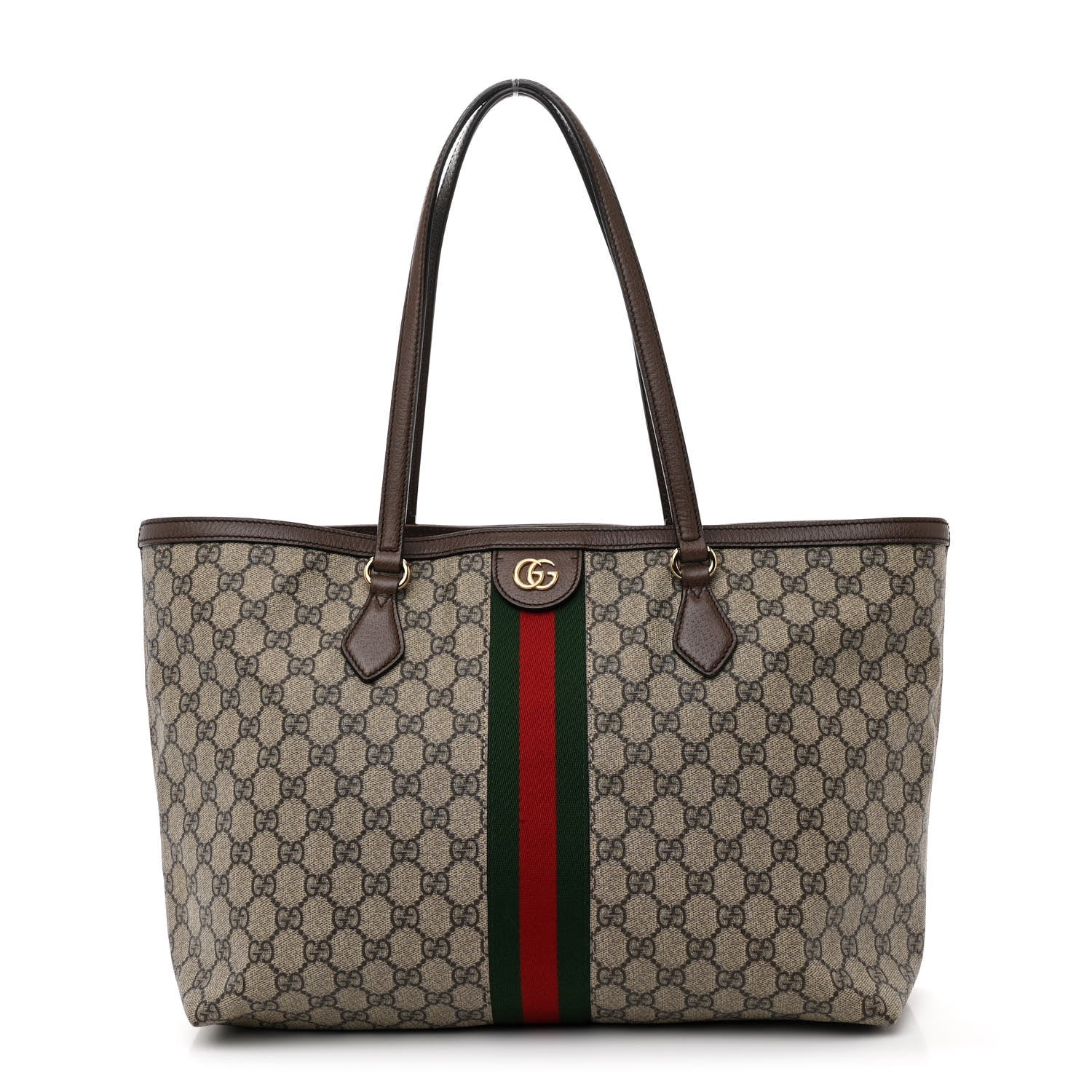 Gucci GG Supreme Monogram Textured Calfskin Web Medium Ophidia Shopping Tote Beige Ebony New Acero 1 of 10
