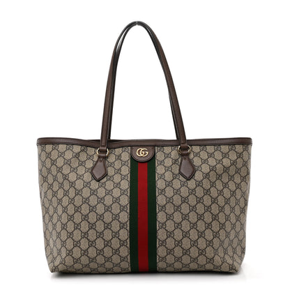 Gucci GG Supreme Monogram Textured Calfskin Web Medium Ophidia Shopping Tote Beige Ebony New Acero 1 of 10