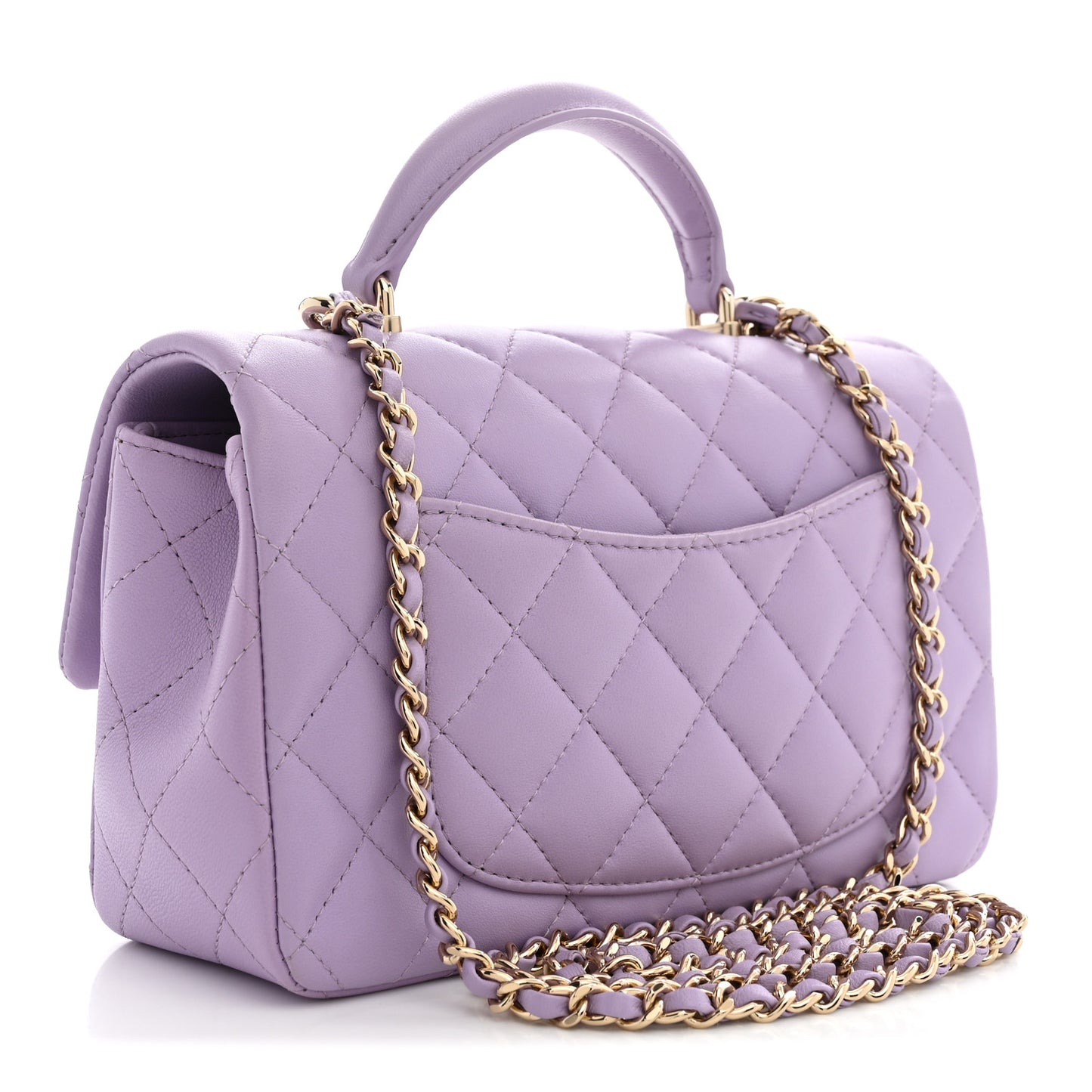 Lambskin Quilted Mini Top Handle Rectangular Flap Light Purple
