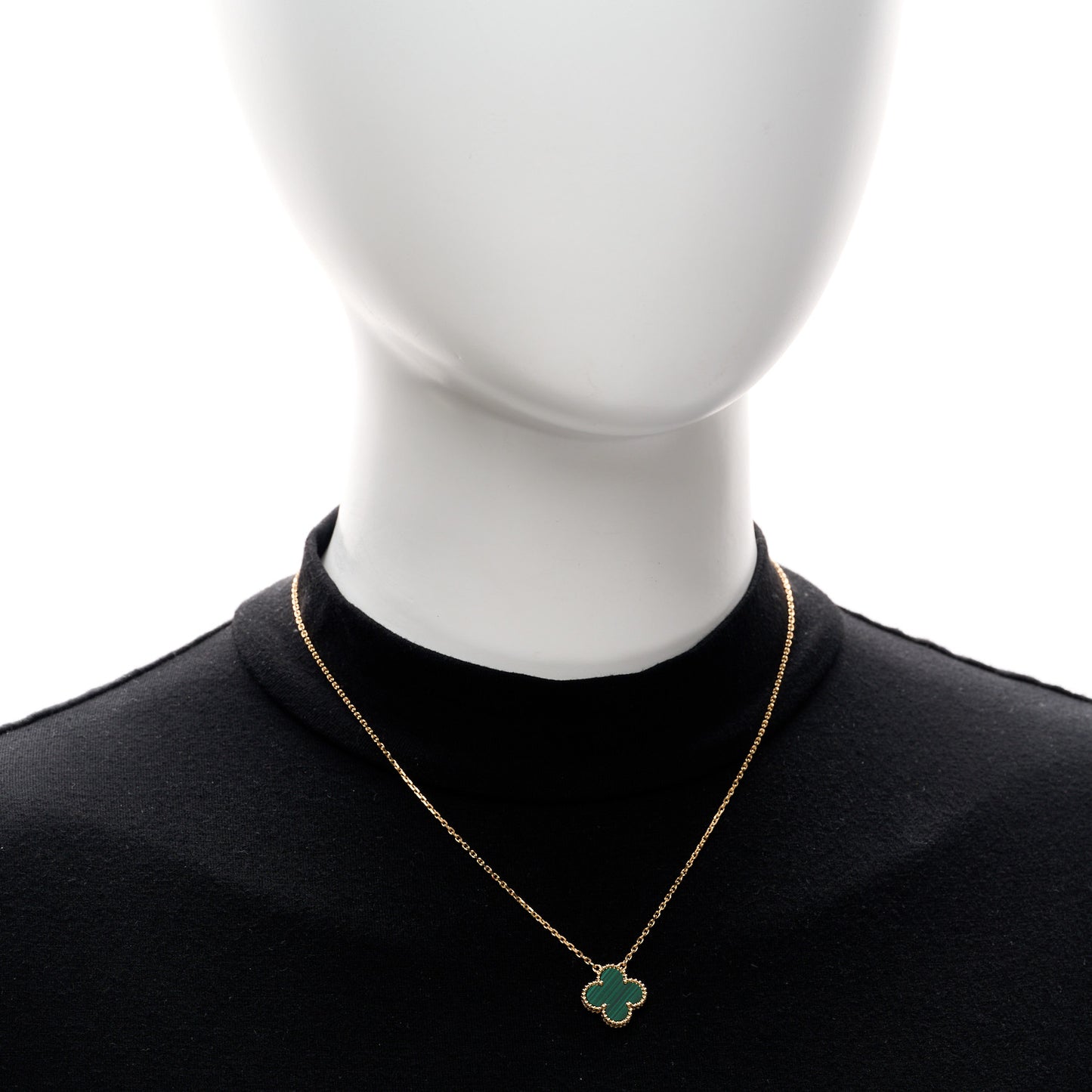 18K Yellow Gold Malachite Vintage Alhambra Pendant Necklace