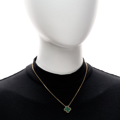 Van Cleef & Arpels 18K Yellow Gold Malachite Vintage Alhambra Pendant Necklace 2 of 5