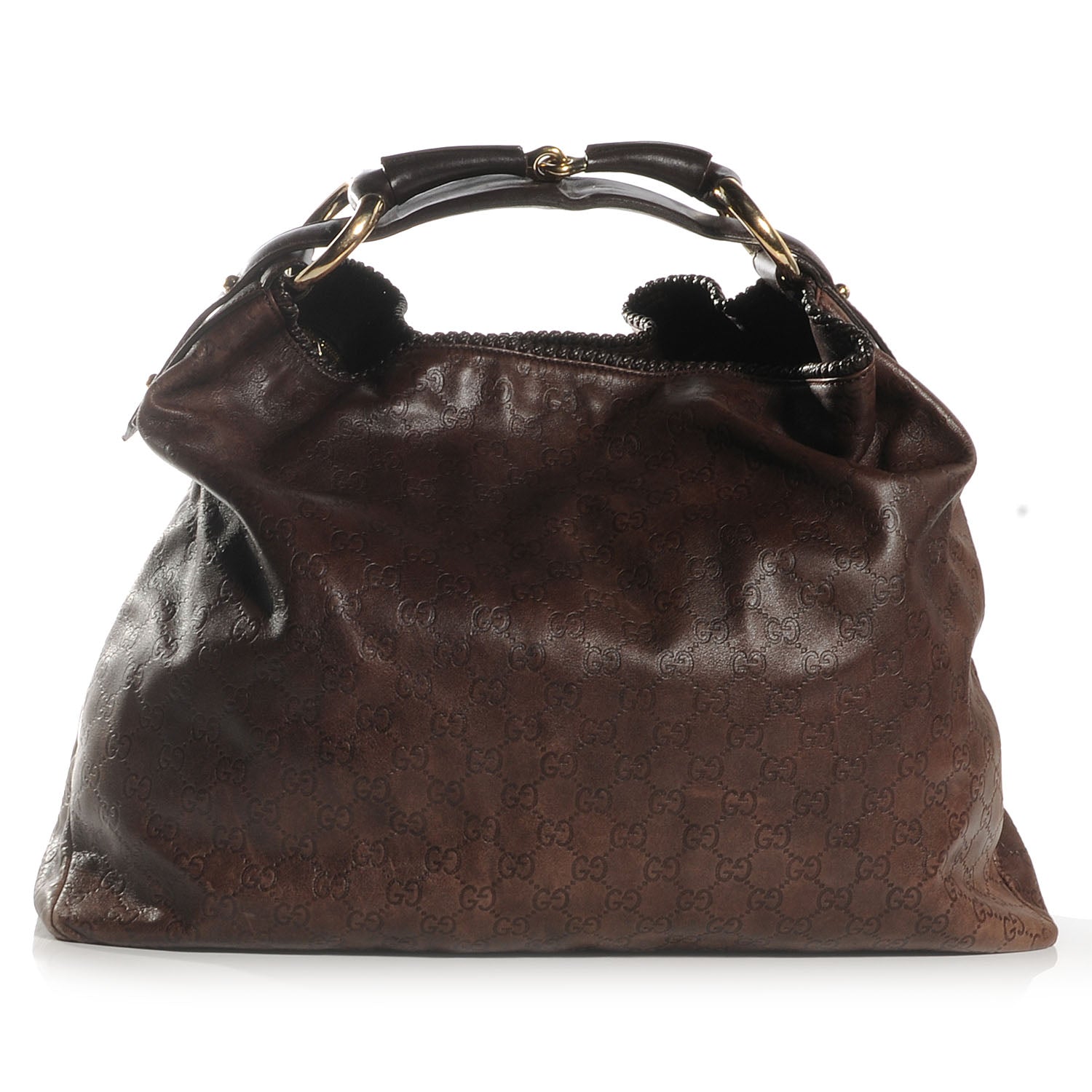 Gucci Guccissima Large Horsebit Chain Hobo Chocolate Brown 1 of 9
