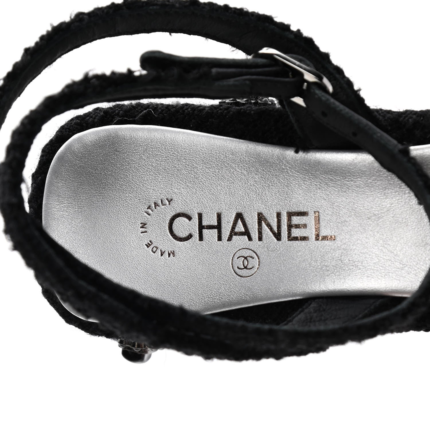 Chanel Tweed Iridescent Calfskin Cap Toe CC Slingback Pumps 39 Black Silver 8 of 9