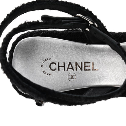 Chanel Tweed Iridescent Calfskin Cap Toe CC Slingback Pumps 39 Black Silver 8 of 9