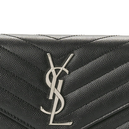 Saint Laurent Grain De Poudre Matelasse Chevron Monogram Flap Wallet Black 8 of 10