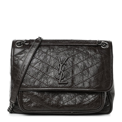 Saint Laurent Crinkled Calfskin Matelasse Monogram Medium Niki Chain Satchel Western Moka 1 of 4