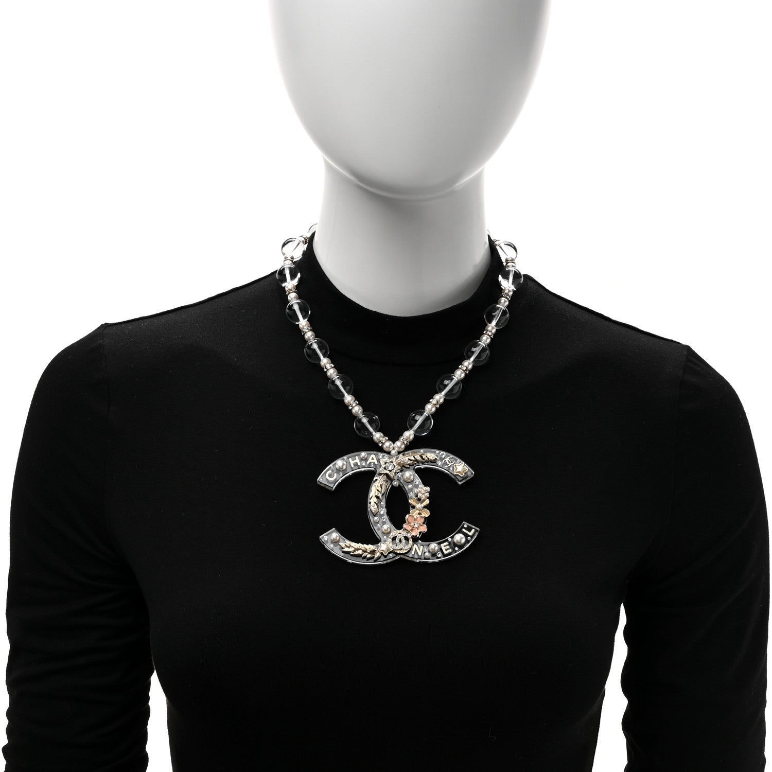 Chanel Pearl Crystal CC Beaded Long Necklace 3 of 6