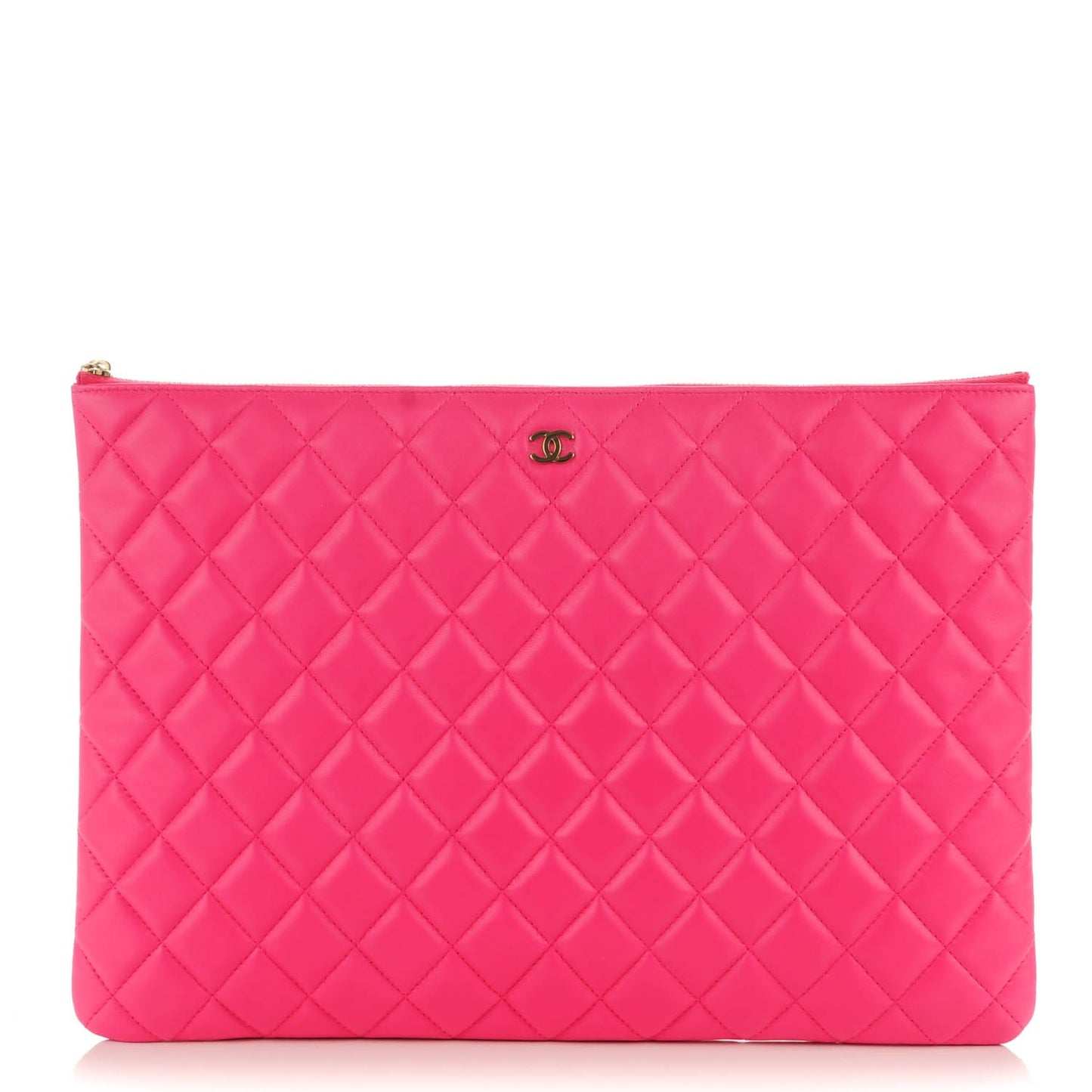 Lambskin Quilted Large Cosmetic Case Dark Pink