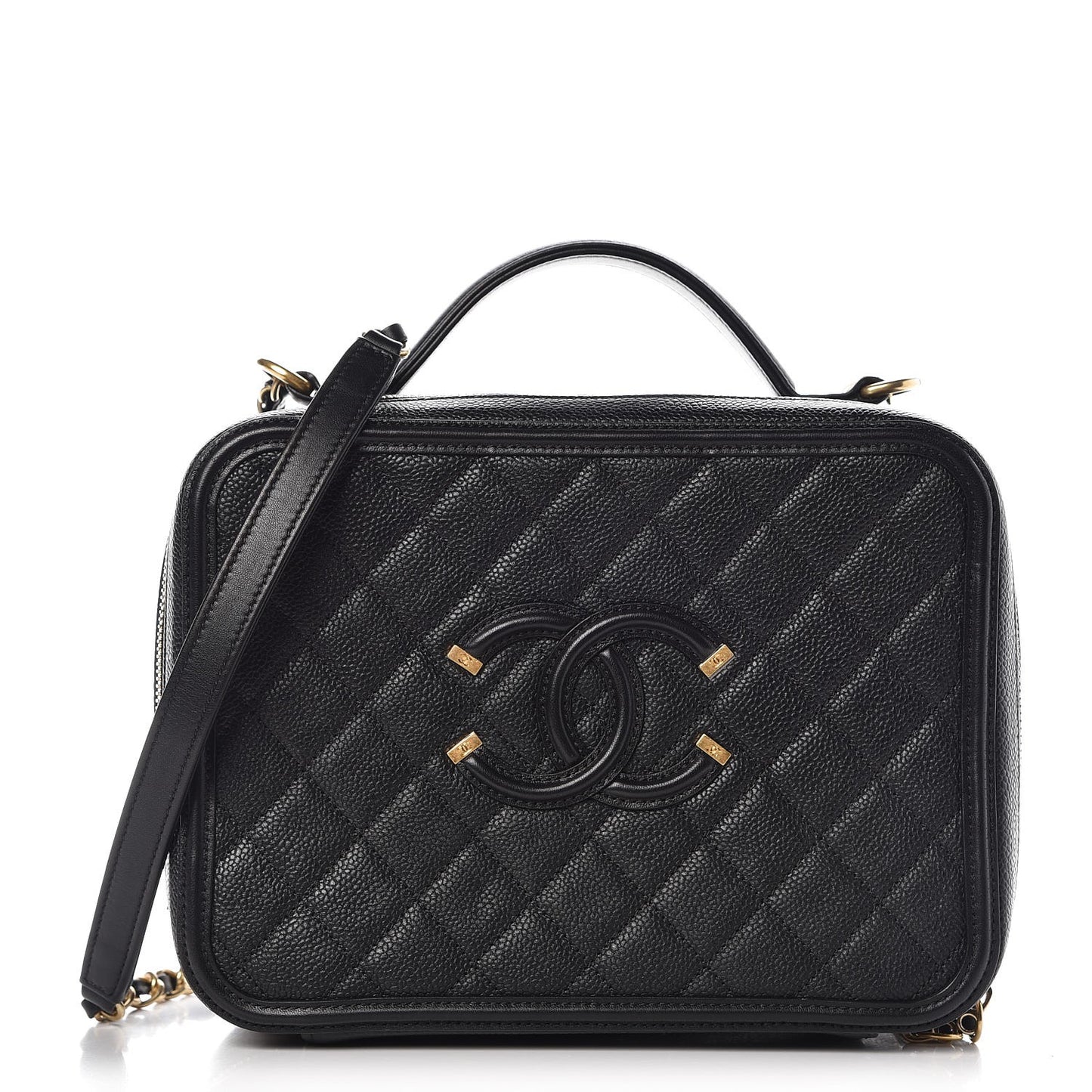 Caviar Quilted Large CC Filigree Vanity Case Black