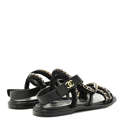 Chanel Cord Lambskin CC Chain Sandals 39 Black 5 of 9