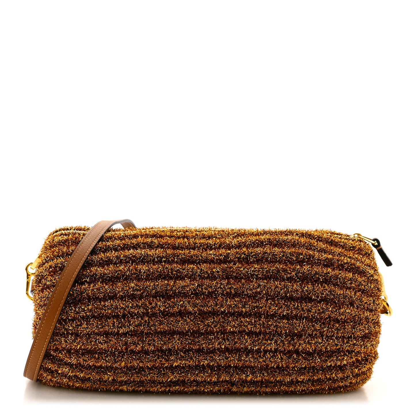 Metallic Lurex Pleated Bracelet Pouch Shoulder Bag Gold