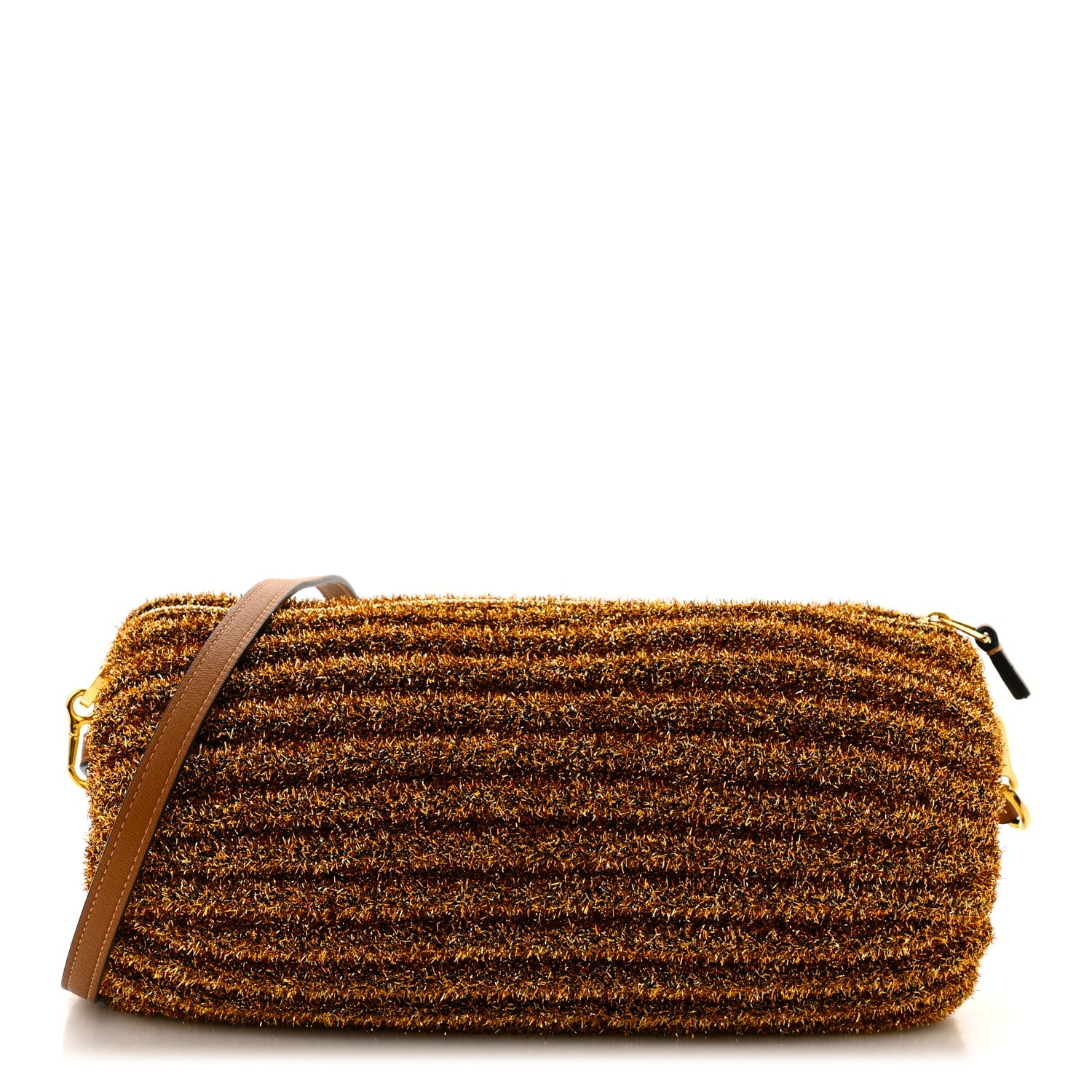 Loewe Metallic Lurex Pleated Bracelet Pouch Shoulder Bag Gold 1 of 10