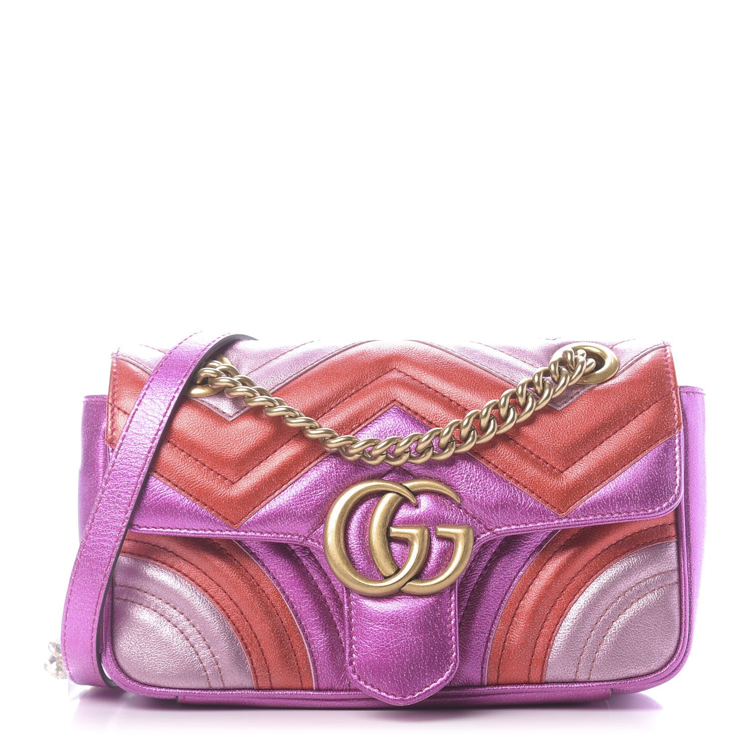 Gucci Metallic Calfskin Matelasse Mini GG Marmont Shoulder Bag Fuchsia 1 of 10