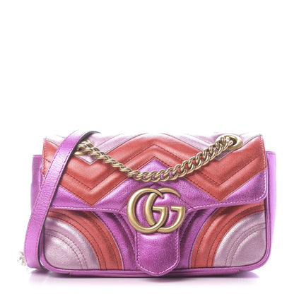Gucci Metallic Calfskin Matelasse Mini GG Marmont Shoulder Bag Fuchsia 1 of 10