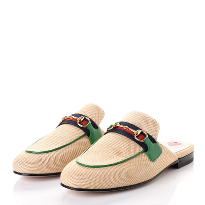 Gucci Canvas Vintage Charlotte Web Womens Princetown Slippers 37 Sand New Shamarock 2 of 10
