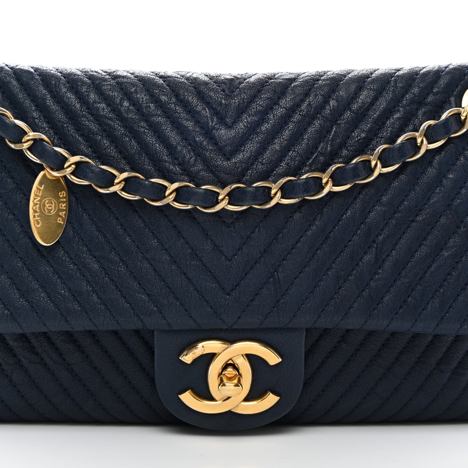 Chanel Calfskin Surpique Chevron Medium Flap Navy 8 of 10