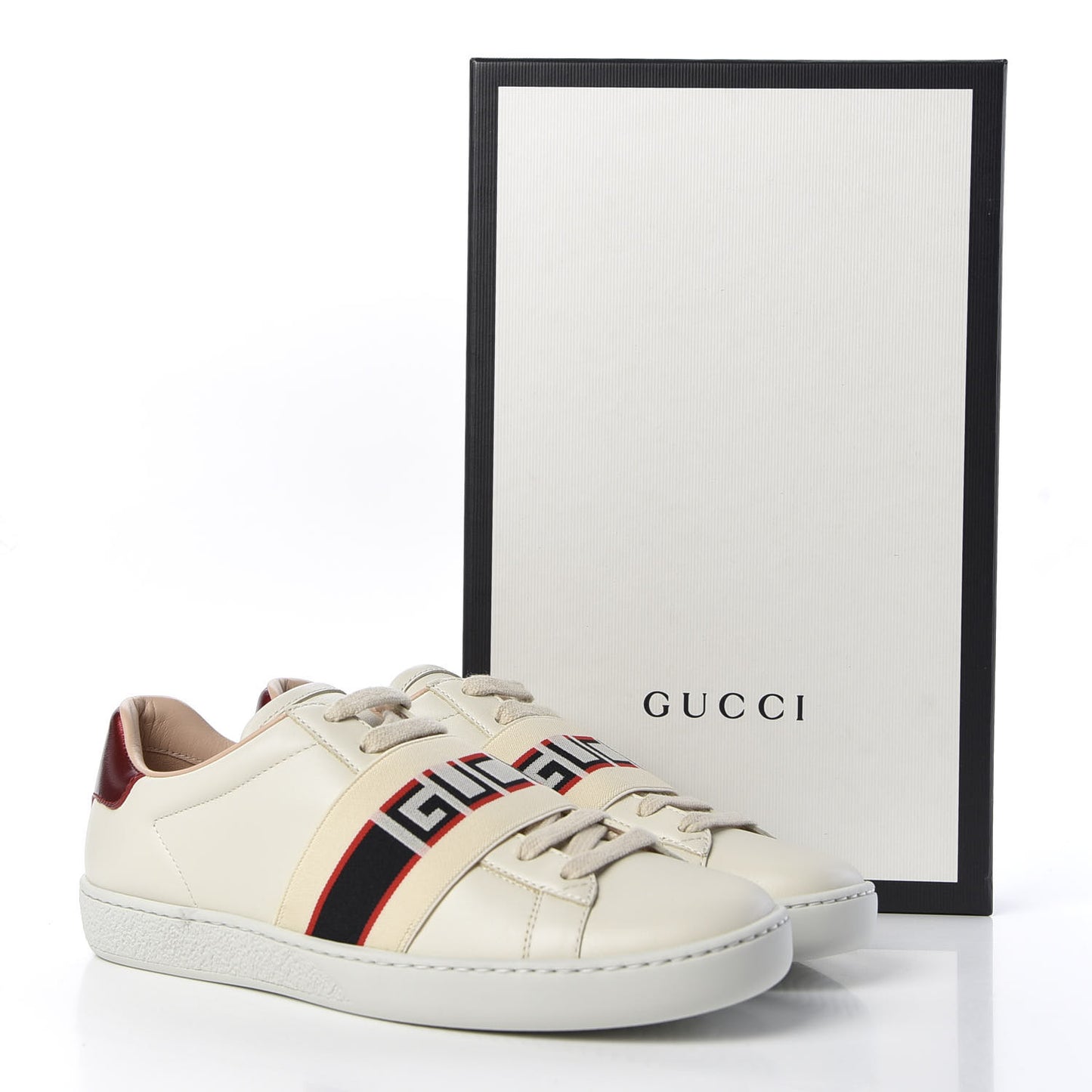 Calfskin Stripe Womens New Ace Sneakers 35.5 New Mystic White Ecru Red Flame
