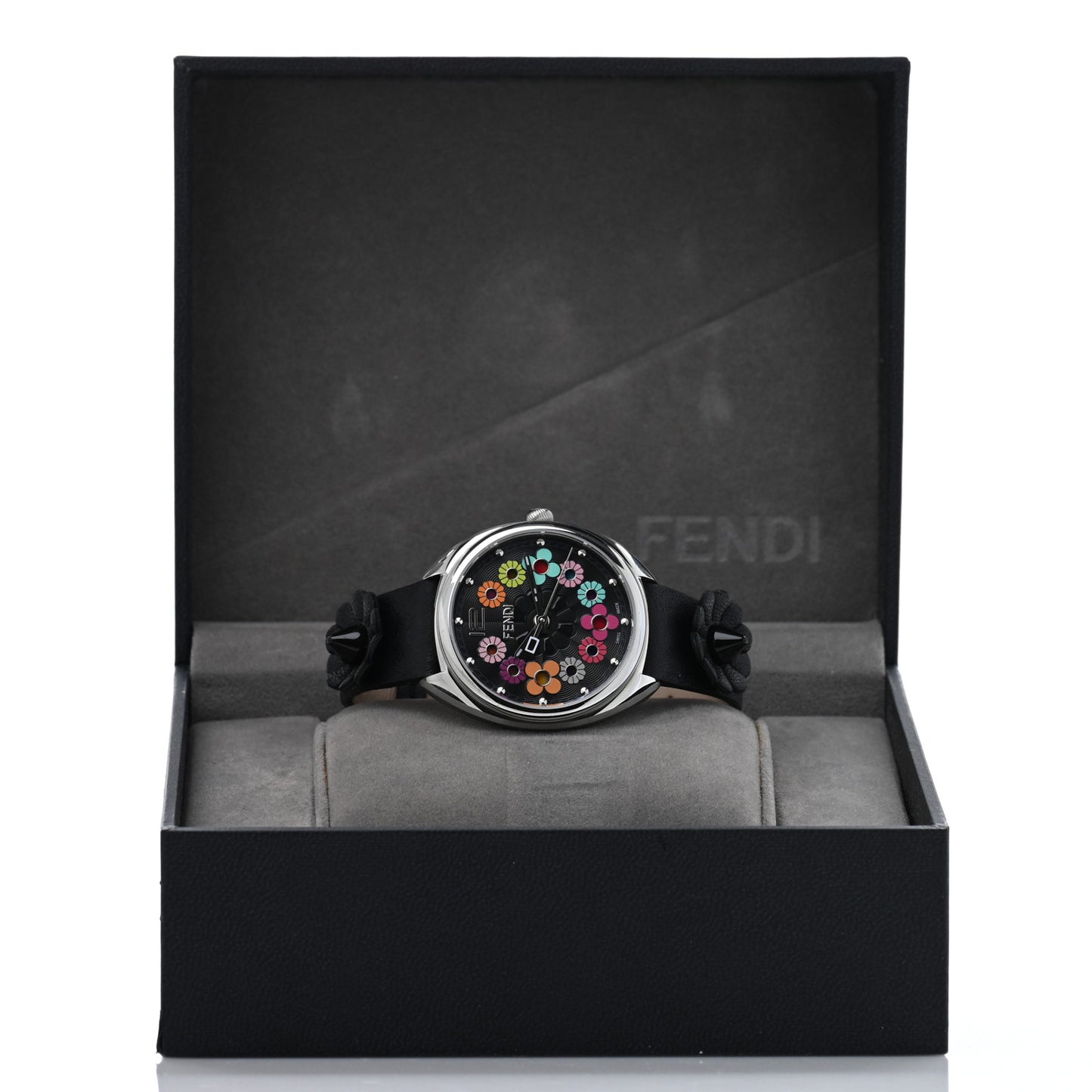 Stainless Steel Calfskin 34mm Momento Flowerland Quartz Watch Black