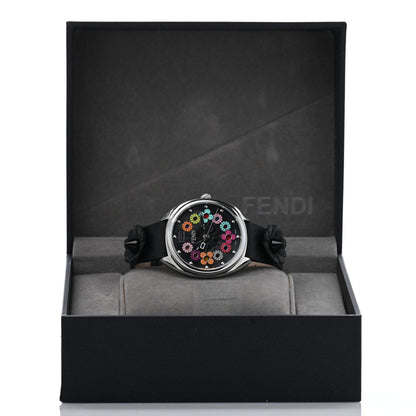 Fendi Stainless Steel Calfskin 34mm Momento Flowerland Quartz Watch Black 5 of 5