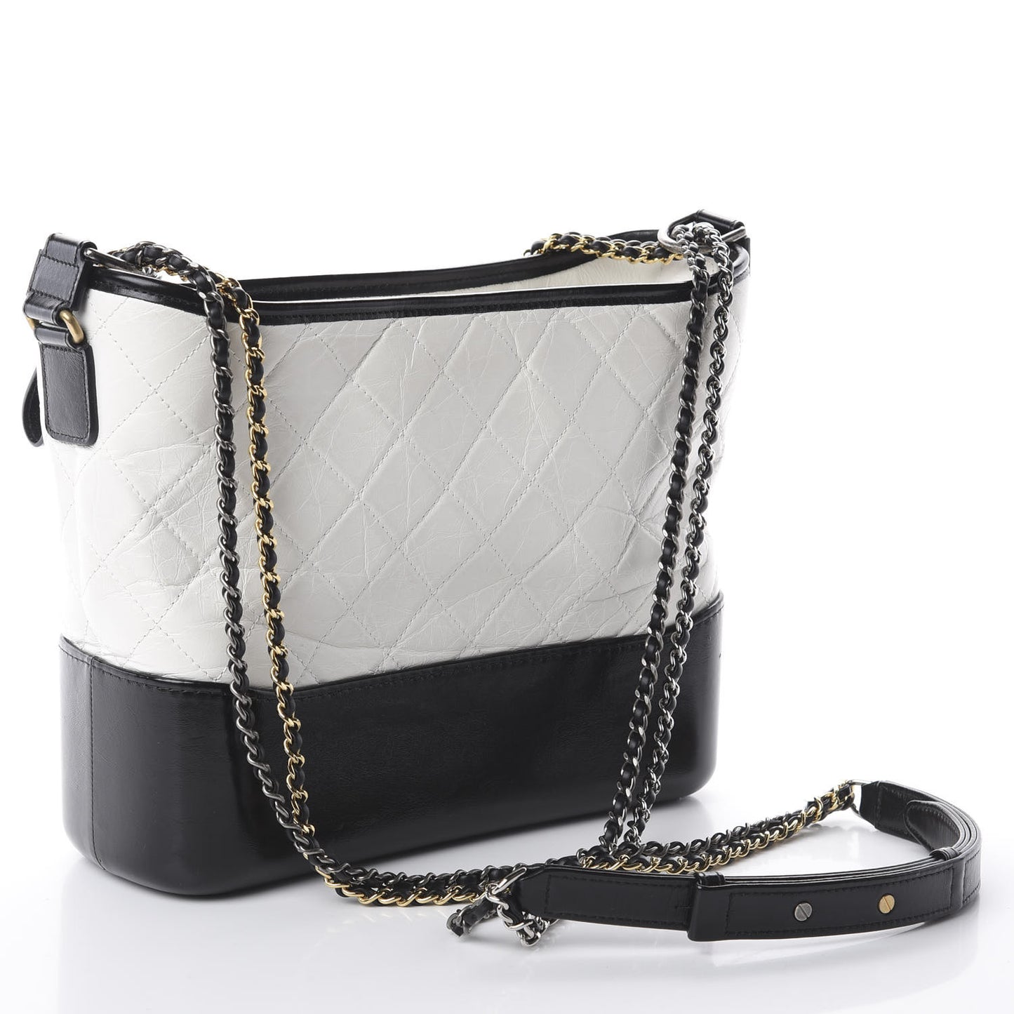 Aged Calfskin Quilted Medium Gabrielle Hobo Black White