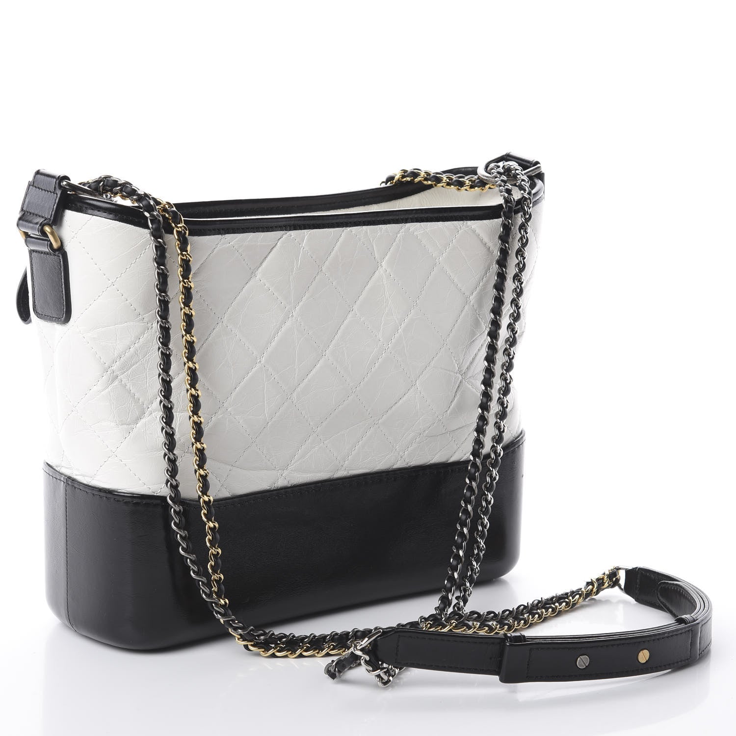Chanel Aged Calfskin Quilted Medium Gabrielle Hobo Black White 4 of 16