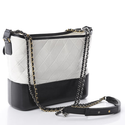 Chanel Aged Calfskin Quilted Medium Gabrielle Hobo Black White 4 of 16