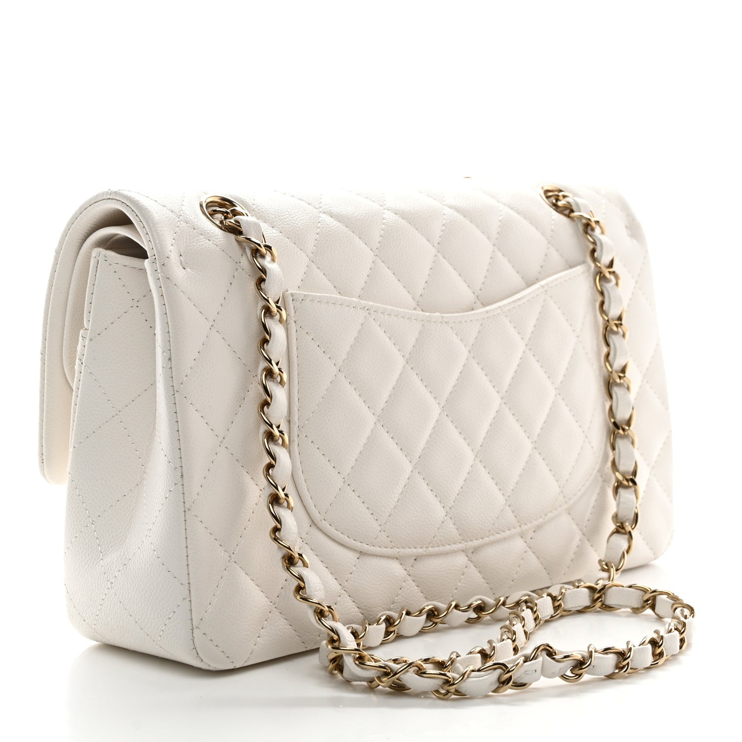 Caviar Quilted Medium Double Flap White