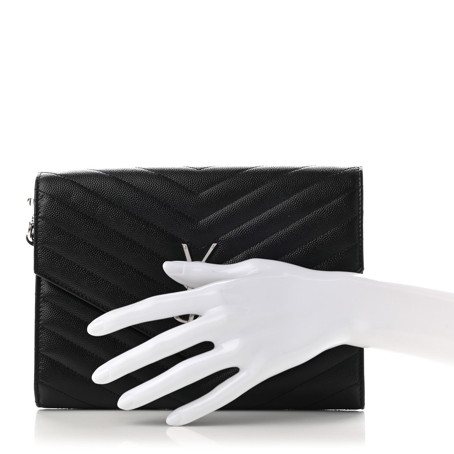 Grain De Poudre Matelasse Chevron Monogram Envelope Clutch Black