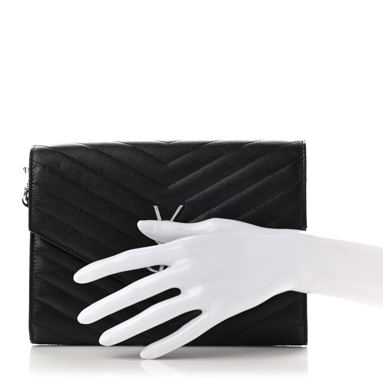 Saint Laurent Grain De Poudre Matelasse Chevron Monogram Envelope Clutch Black 2 of 13