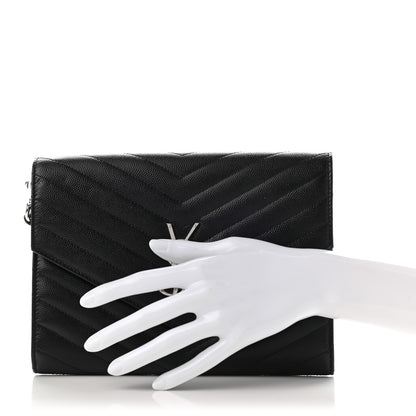 Saint Laurent Grain De Poudre Matelasse Chevron Monogram Envelope Clutch Black 2 of 13