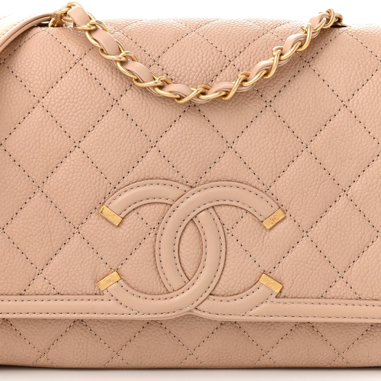Caviar Quilted Medium CC Filigree Flap Beige