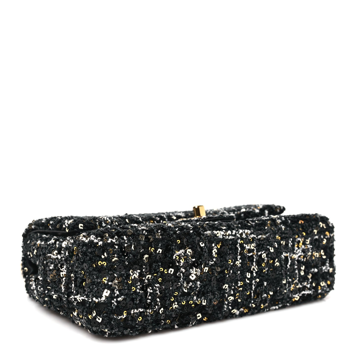 Tweed Sequin Small Single Flap Black Silvery Golden