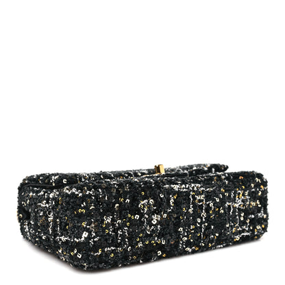 Chanel Tweed Sequin Small Single Flap Black Silvery Golden 4 of 11