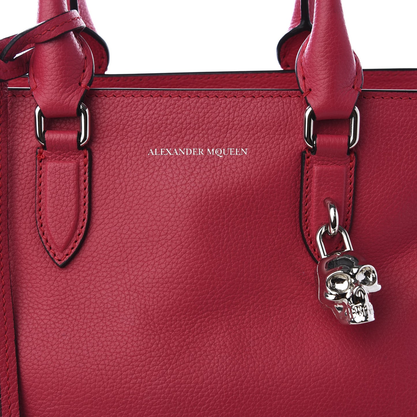 Pebbled Calfskin Small Skull Padlock Zip Around Tote Pink