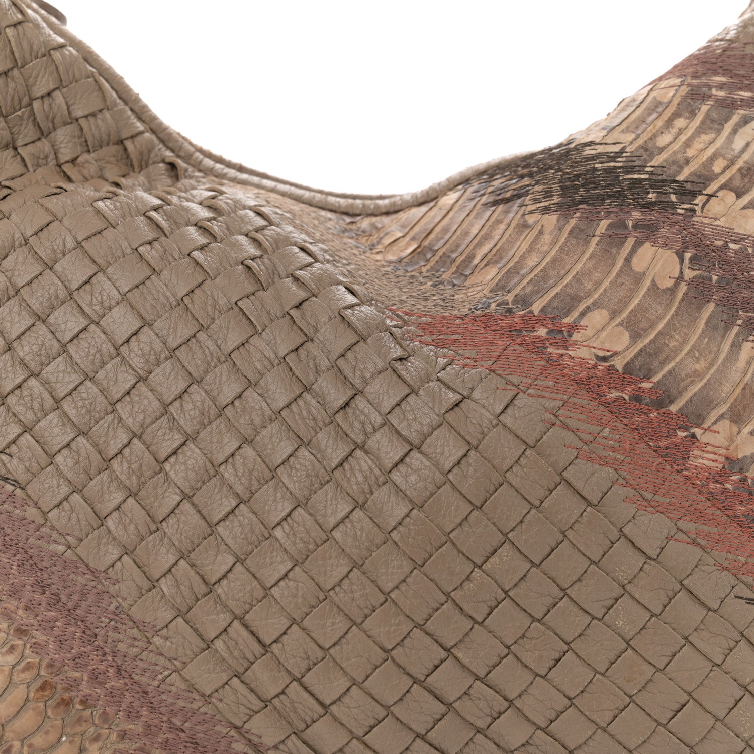 Bottega Veneta Nappa Snakeskin Embroidered Intrecciato Large Veneta Hobo Beige Multicolor 7 of 12
