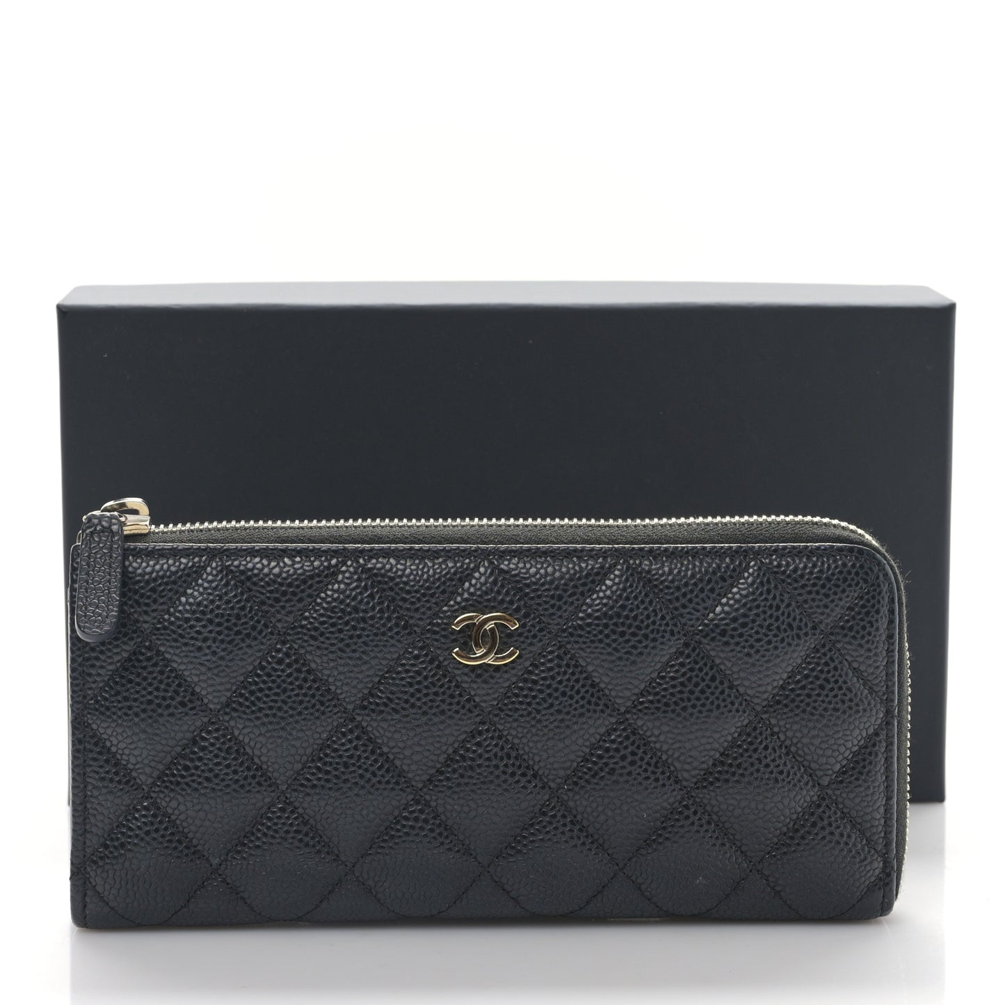 Caviar Quilted Zip Around Clutch Wallet Black