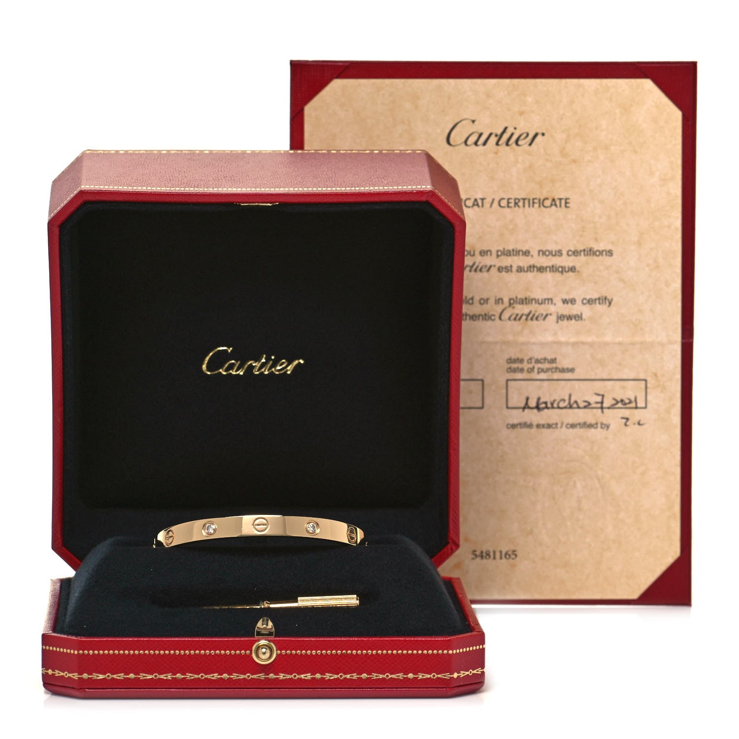 Cartier 18K Yellow Gold 4 Diamond LOVE Bracelet 17 6 of 6