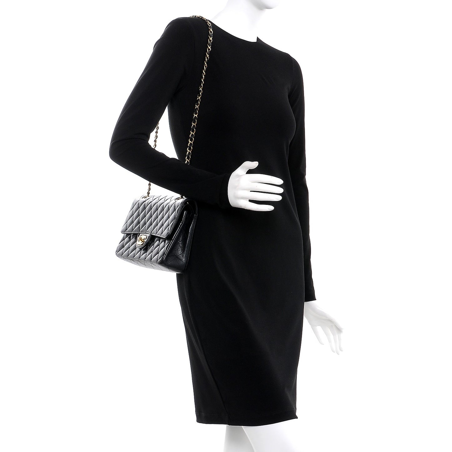 Caviar Quilted Medium Double Flap Black