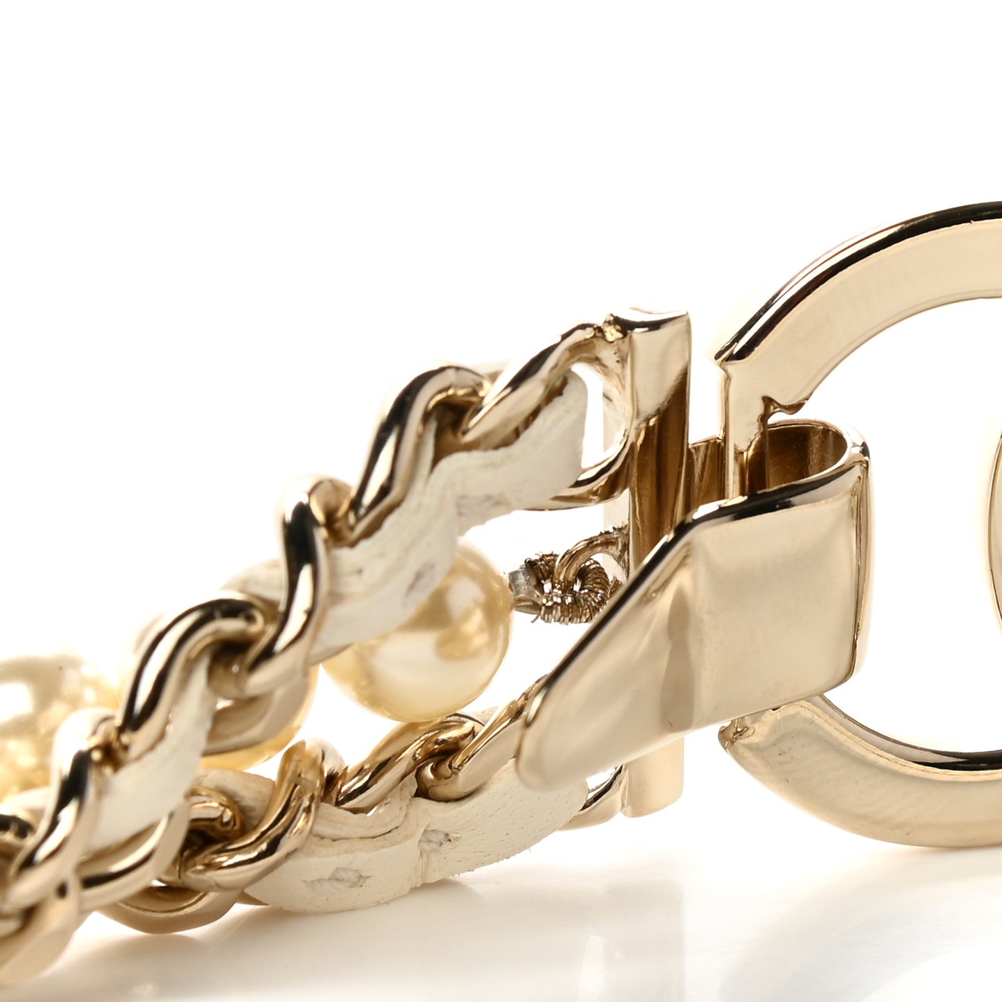 Lambskin CC Pearl Chain Belt 85 34 White