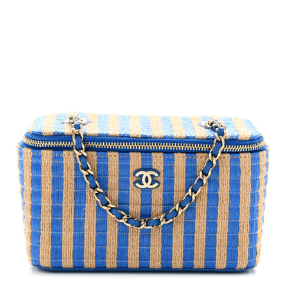 Chanel Raffia Jute Striped Small Vanity Case With Chain Blue Beige 1 of 10