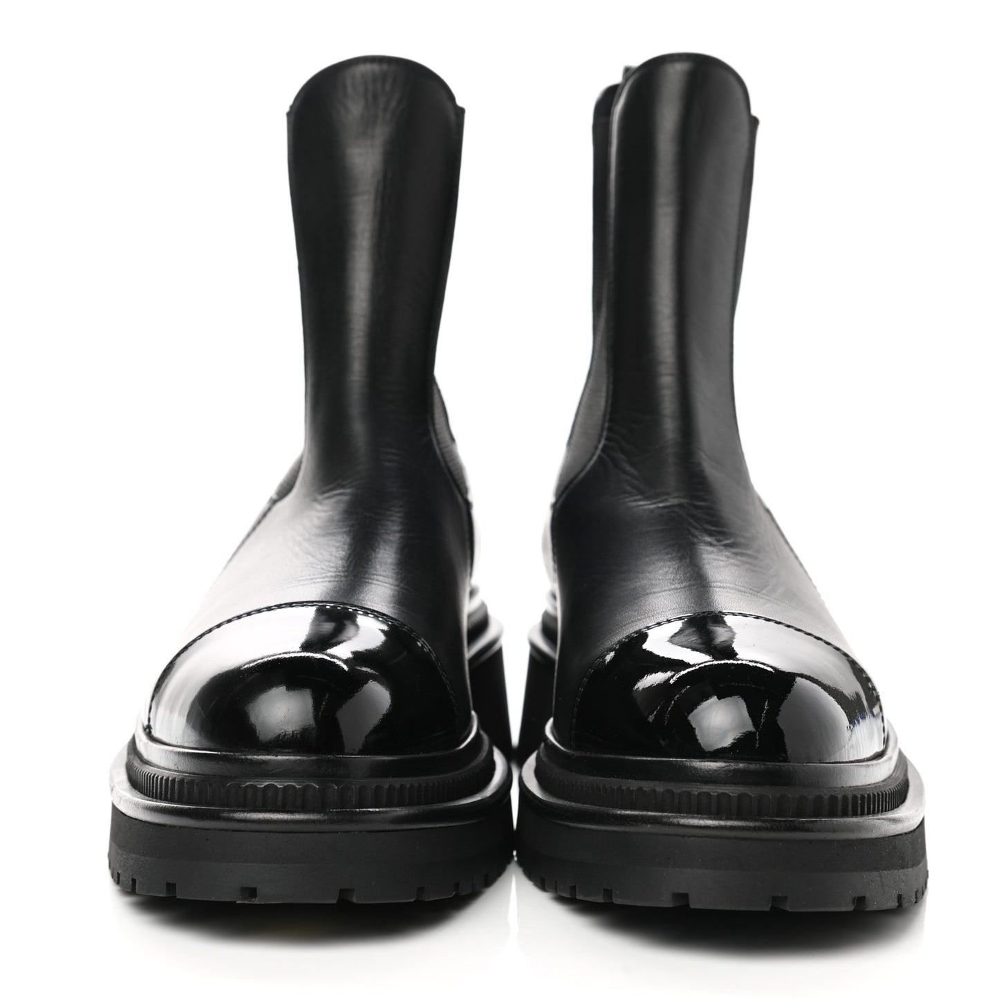 Crumpled Calfskin Patent Cap Toe Short Boots 39 Black