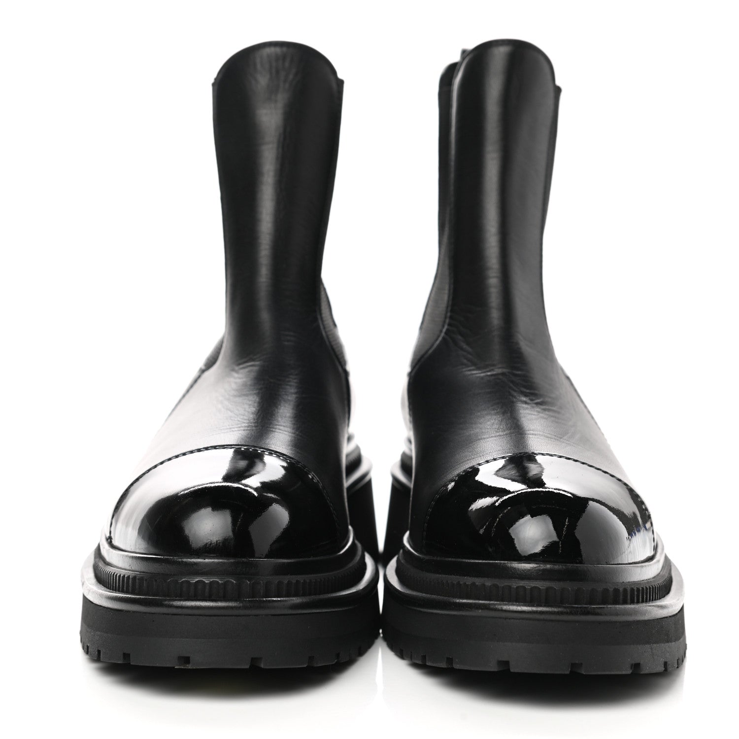 Chanel Crumpled Calfskin Patent Cap Toe Short Boots 39 Black 2 of 8