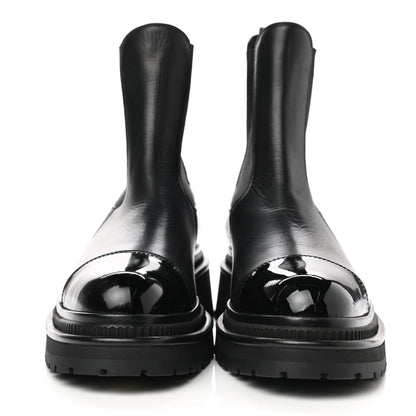 Chanel Crumpled Calfskin Patent Cap Toe Short Boots 39 Black 2 of 8