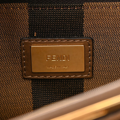 Fendi Vitello Seta Fabric Jacquard Pequin Medium Peekaboo Iconic Satchel Foresta Tobacco 7 of 15