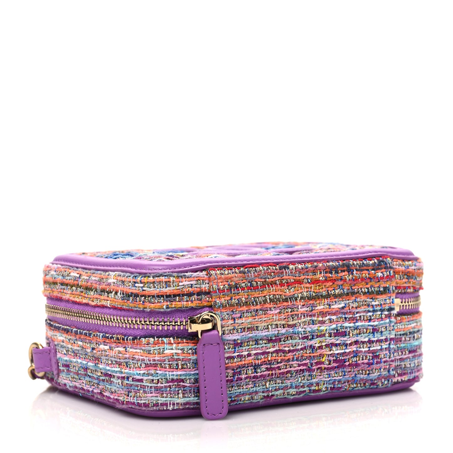 Tweed Lambskin CC Filigree Vanity Clutch With Chain Purple Multicolor