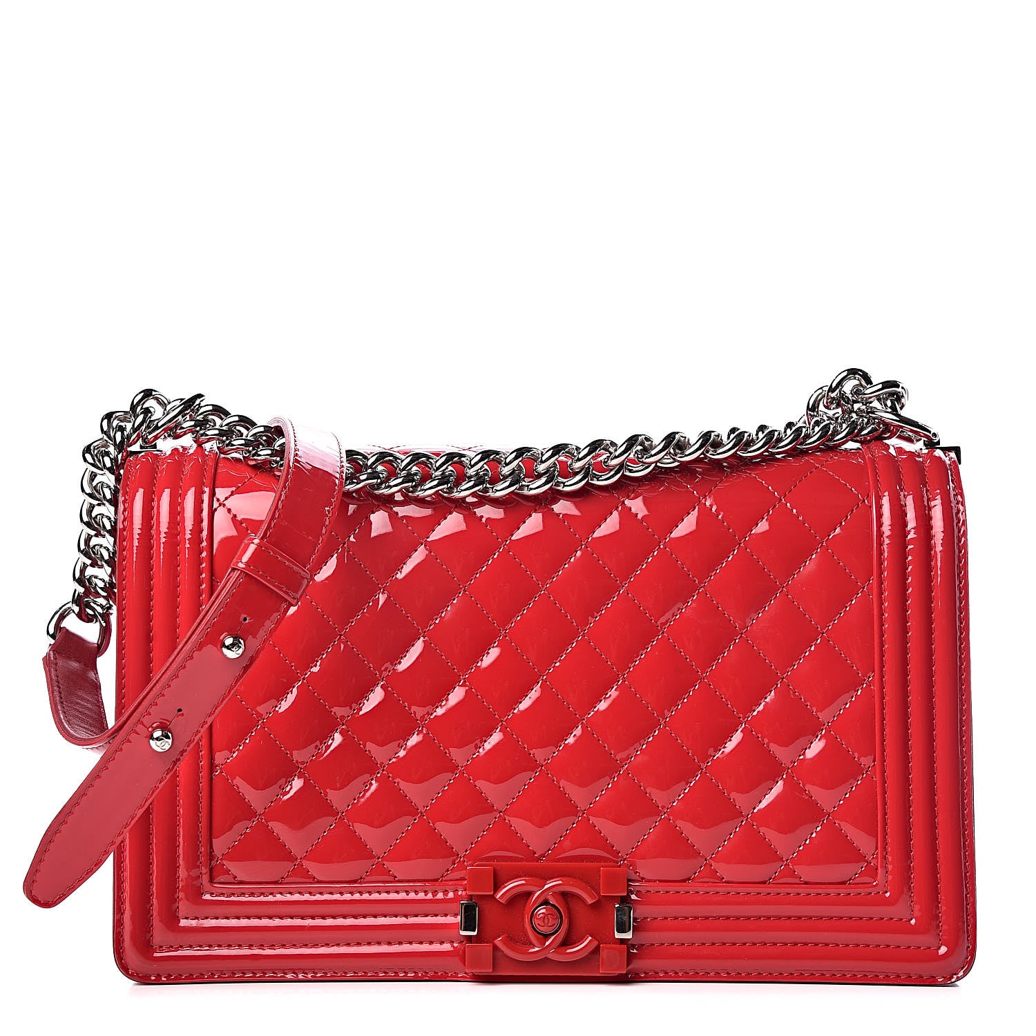 Chanel Patent Calfskin New Medium Plexiglass Boy Flap Red 1 of 10