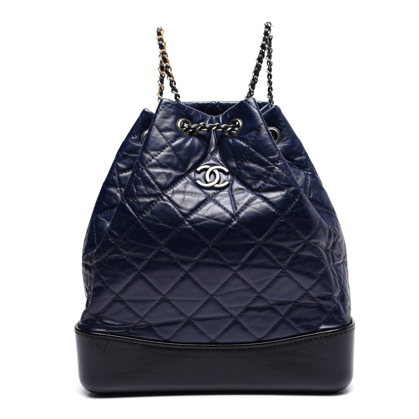 Aged Calfskin Quilted Gabrielle Backpack Navy Black