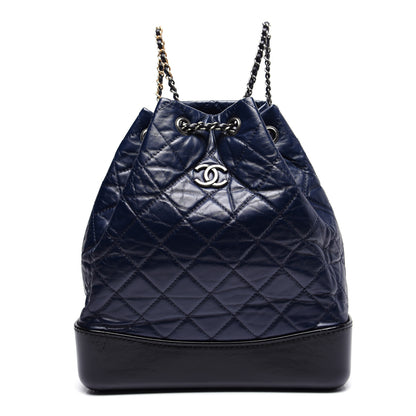 Chanel Aged Calfskin Quilted Gabrielle Backpack Navy Black 1 of 12