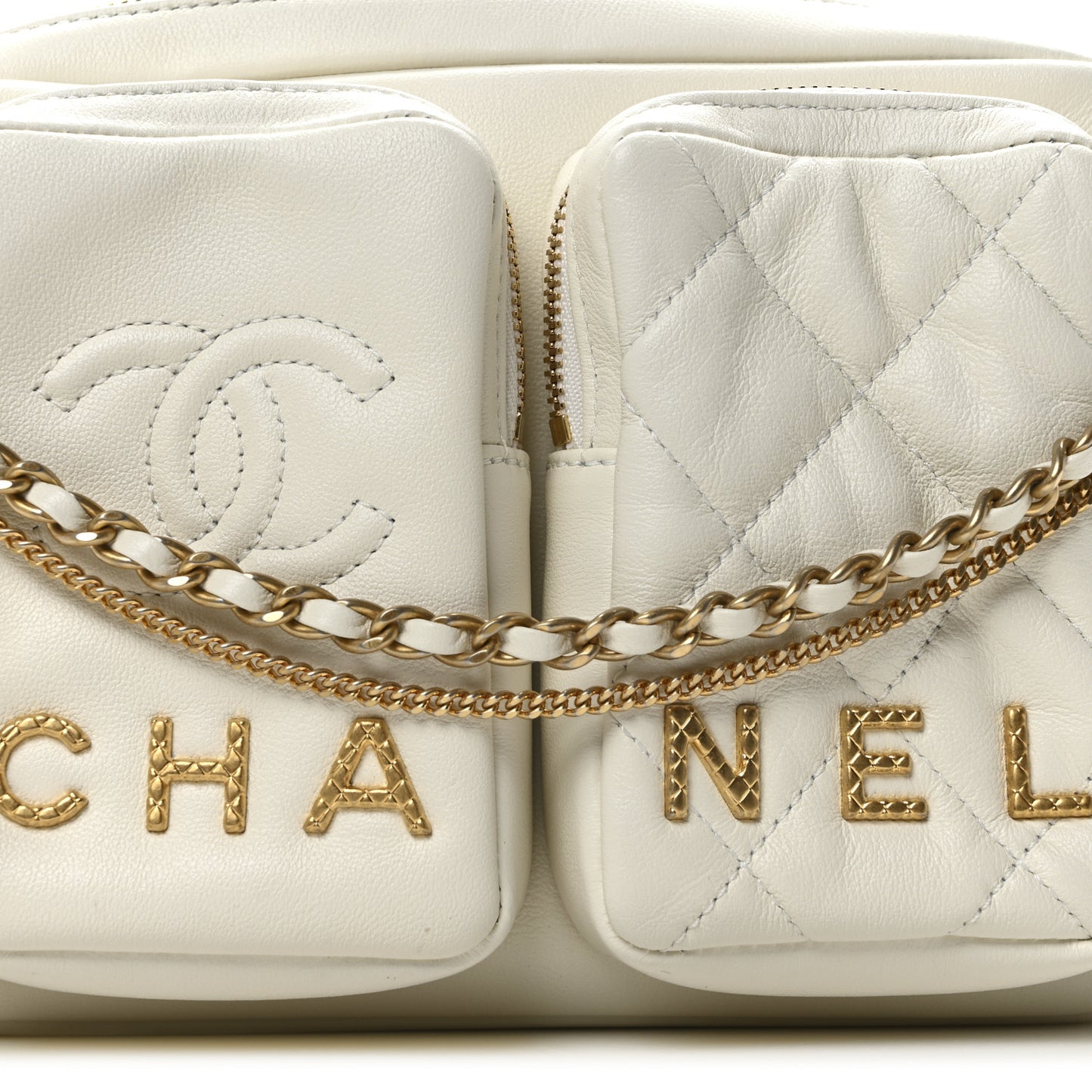 Calfskin Quilted Small Camera Case White