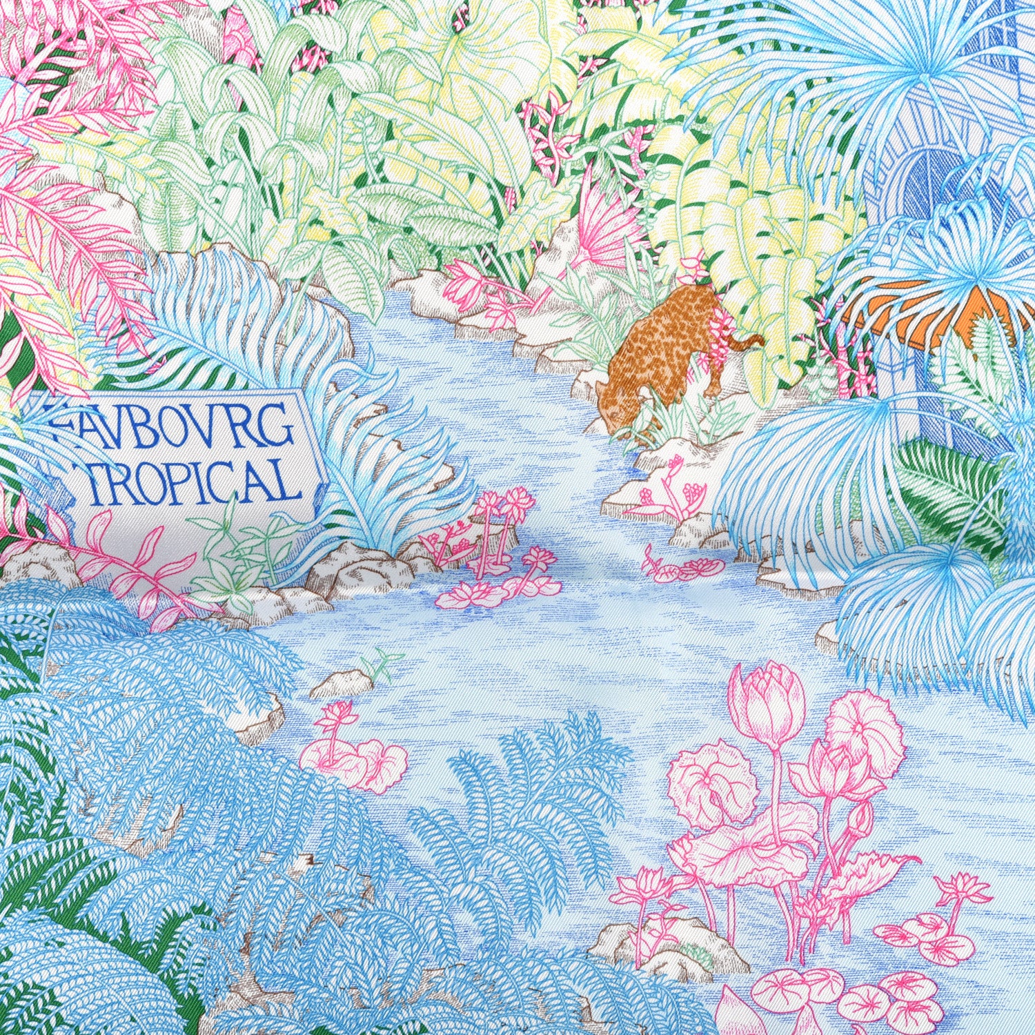 Hermes Silk Twill Faubourg Tropical Scarf 90 Bleu Vert Jaune 5 of 6